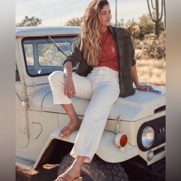 Marine Layer Bridget Slim Wide Leg Crop Pant Antique White Cream - Picture 1 of 8